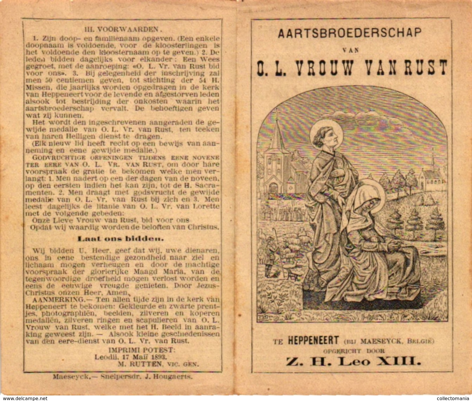 1 Postkaart En 1bidprentje Heppeneert  Pastoor En Kerk Van O.L. Van Rust -PAuS Leo XIII - Maaseik