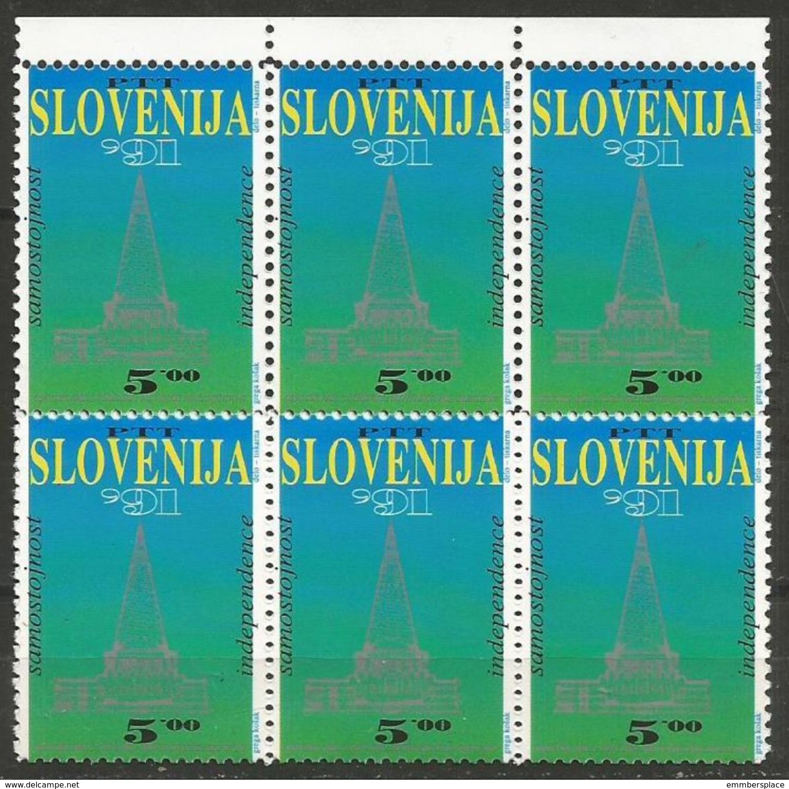 Slovenia - 1991 Independence Block Of 6 MNH **  Sc 100 - Slowenien