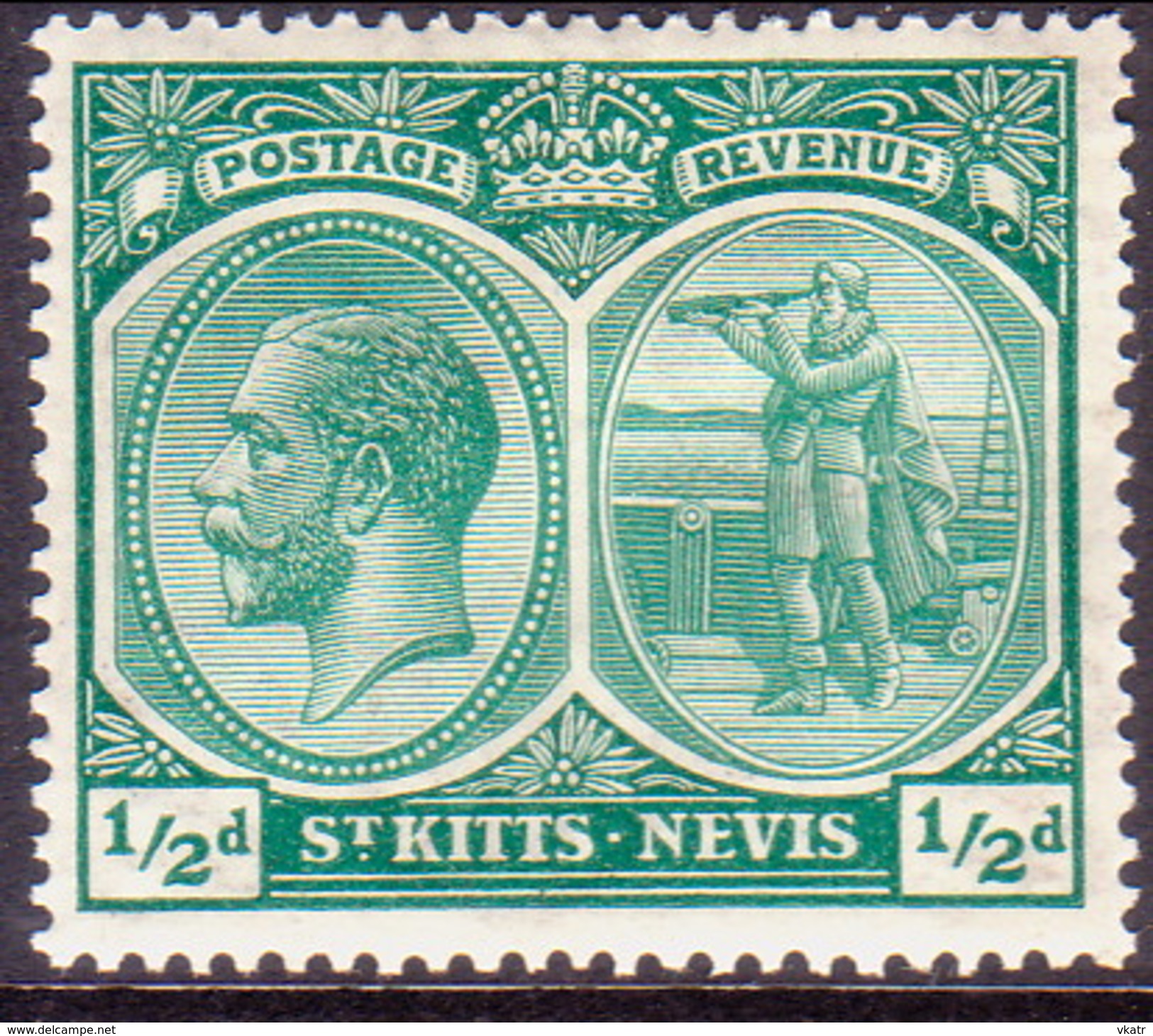 ST KITTS_NEVIS 1921 SG #37 ½d MH Wmk Mult. Script CA - St.Christopher-Nevis-Anguilla (...-1980)