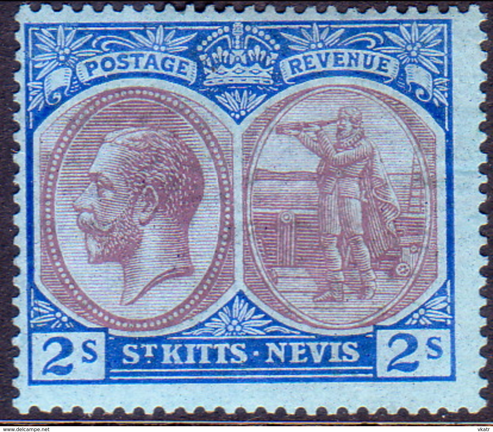 ST KITTS_NEVIS 1922 SG #47 2sh MH Wmk Mult. Script CA CV £14 - St.Christopher-Nevis-Anguilla (...-1980)