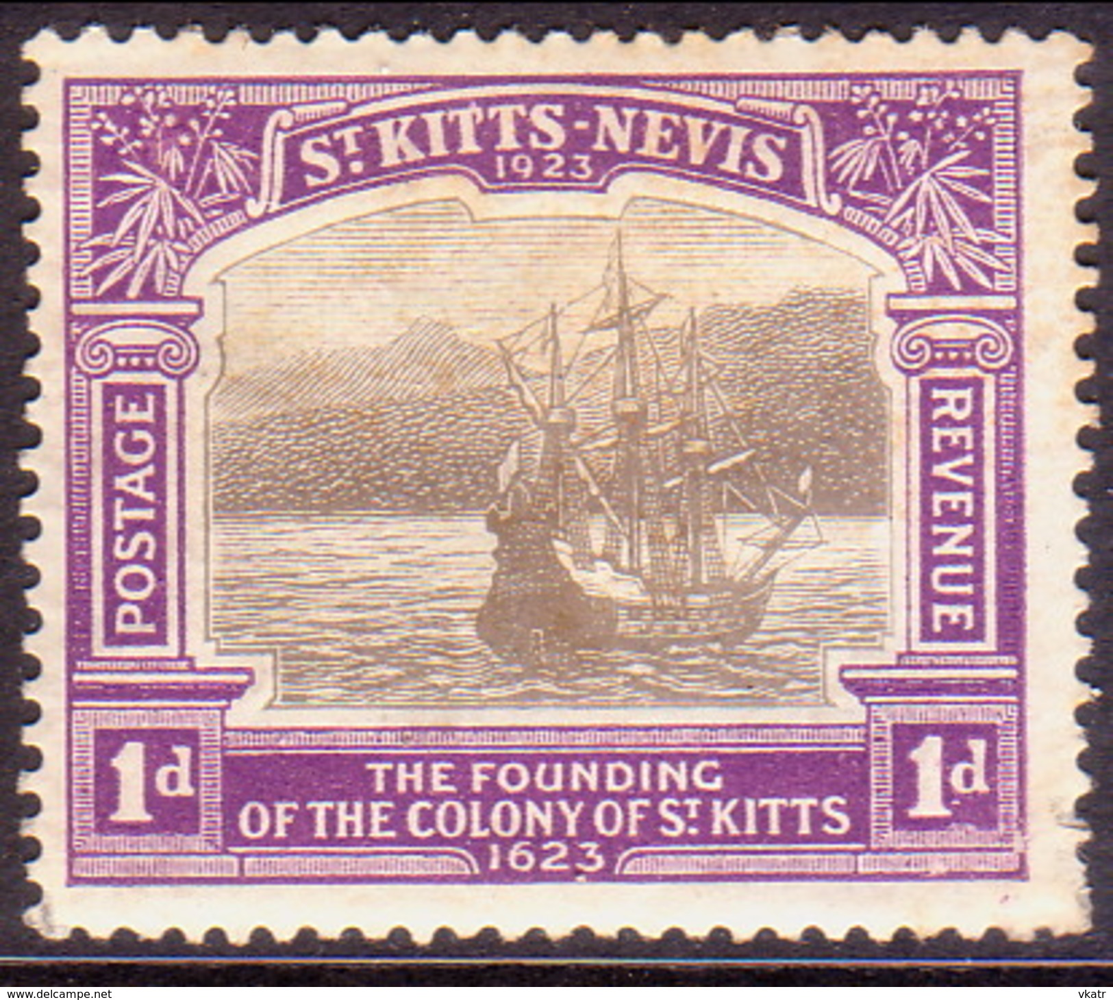 ST KITTS_NEVIS 1923 SG #49 1d MH Tercentenary Of Colony - St.Christopher-Nevis-Anguilla (...-1980)