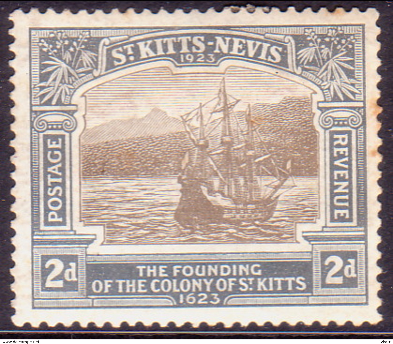 ST KITTS_NEVIS 1923 SG #51 2d MH Tercentenary Of Colony - St.Cristopher-Nevis & Anguilla (...-1980)