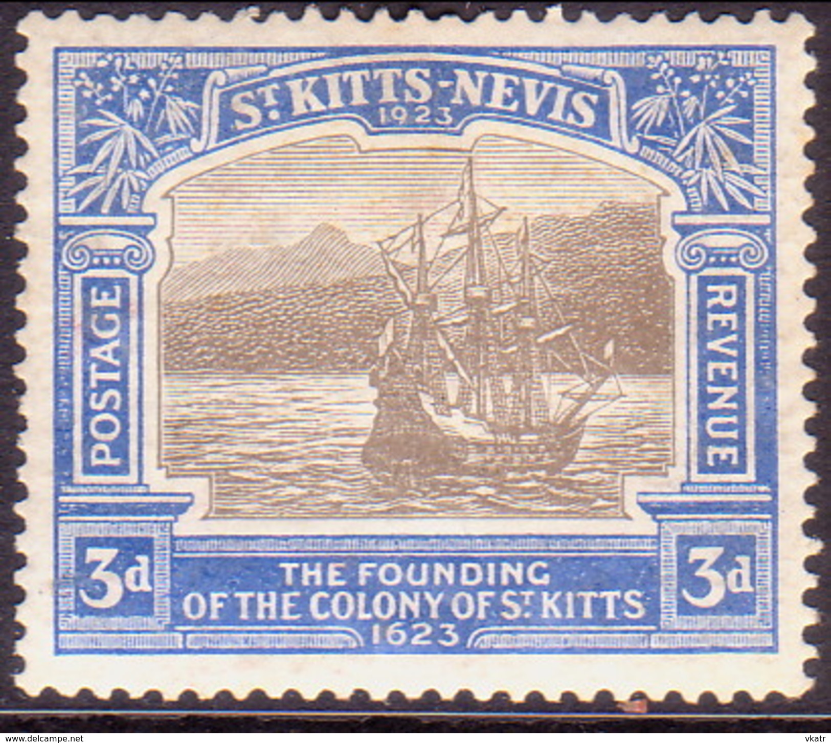 ST KITTS_NEVIS 1923 SG #53 3d MH Tercentenary Of Colony - St.Christopher-Nevis-Anguilla (...-1980)