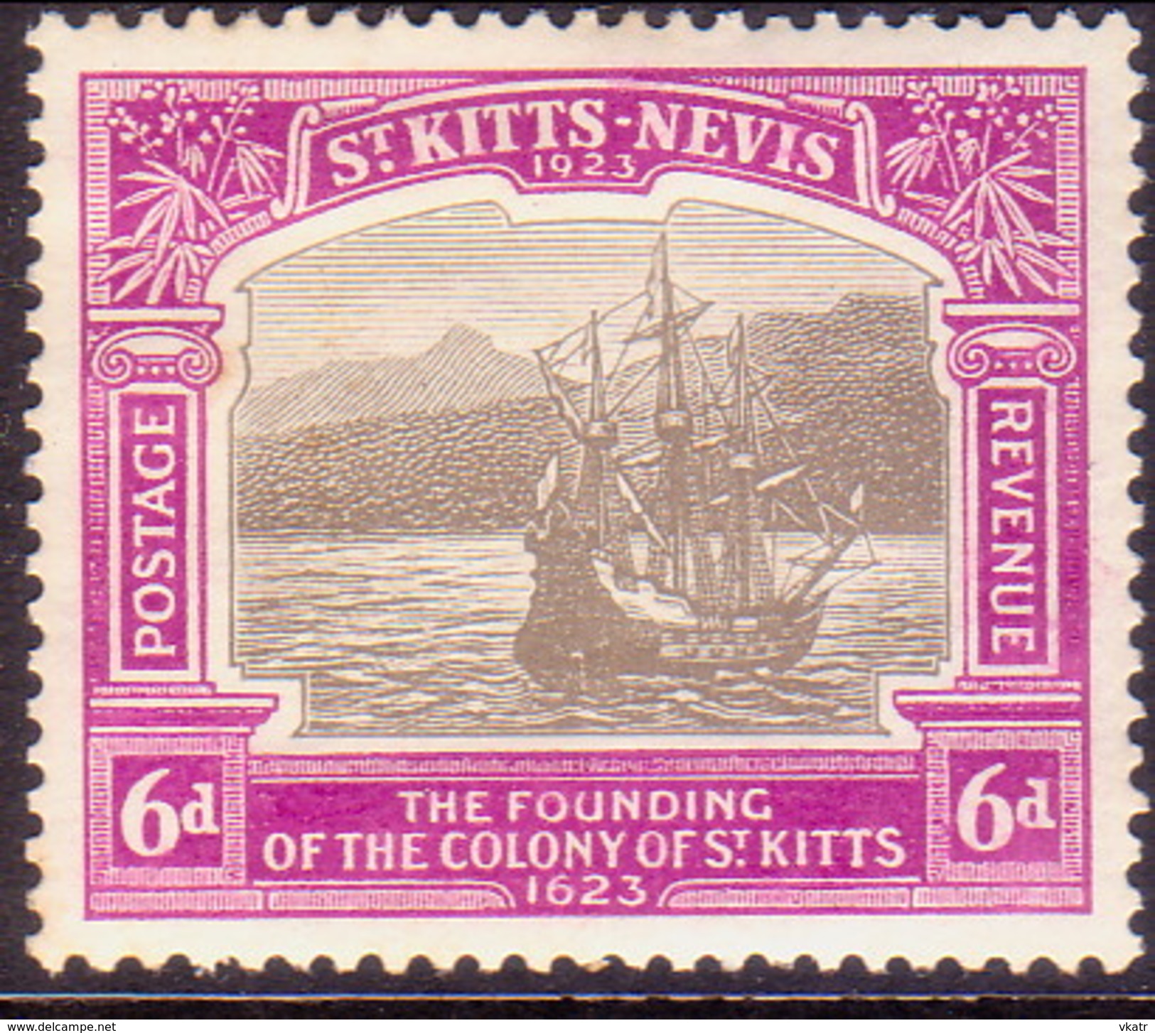 ST KITTS_NEVIS 1923 SG #54 6d MH Tercentenary Of Colony - St.Christopher-Nevis-Anguilla (...-1980)