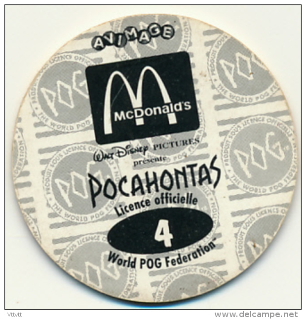 POG (1995) : POCAHONTAS, N° 36, McDonald's, Walt Disney Pictures, Avimage, Licence Officielle, World POG Federation - Autres & Non Classés