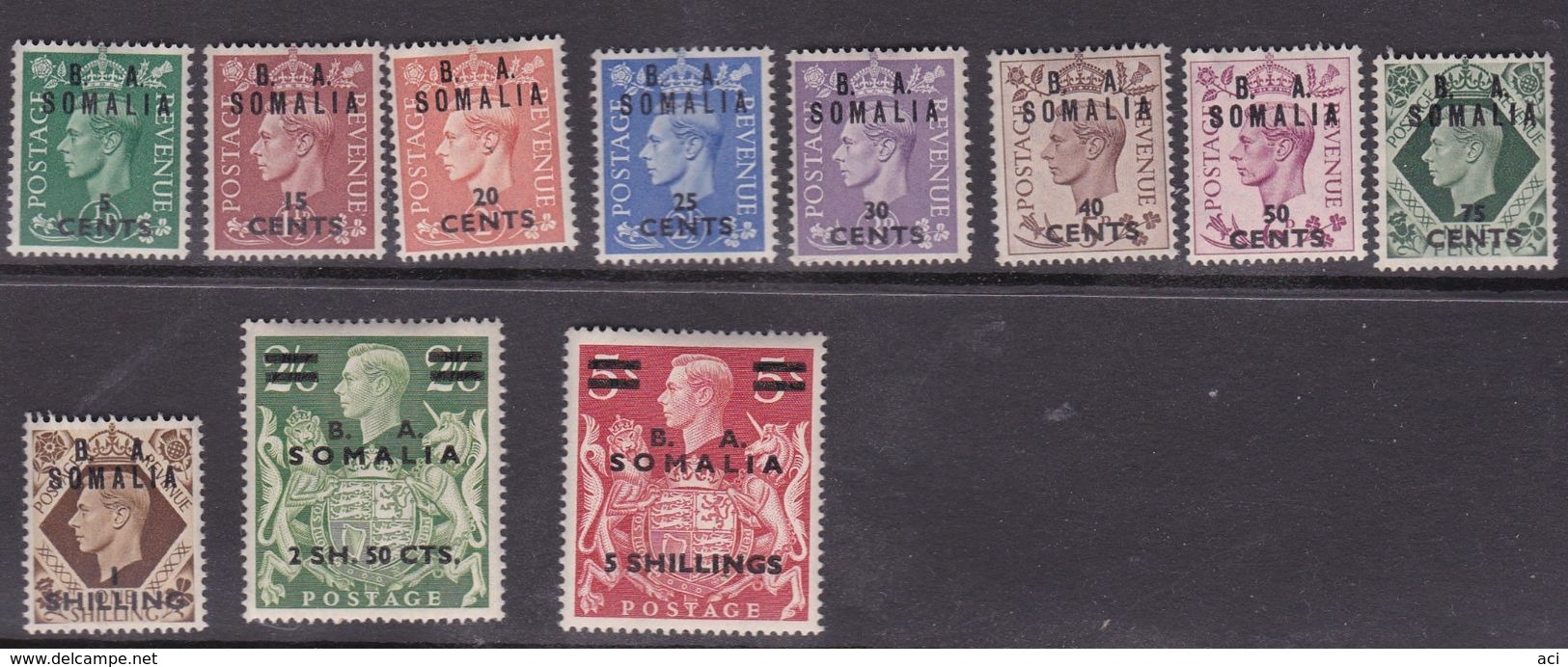 Italy-Occupied Colonies-British Occupation S 21-31 1950 British Stamps Overprinted B.A Somalia, MNH - British Occ. MEF