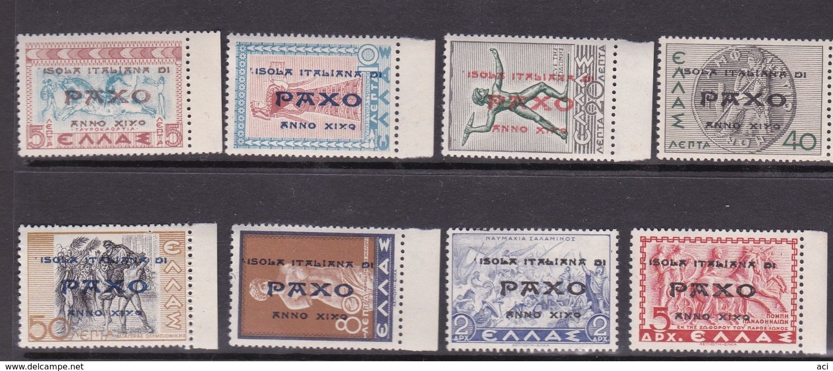 Italy-WW II Occupation-Isole Ionie, Paxos S 1-8 1942 Greek Stamps Overprinted, MNH - Ionische Eilanden