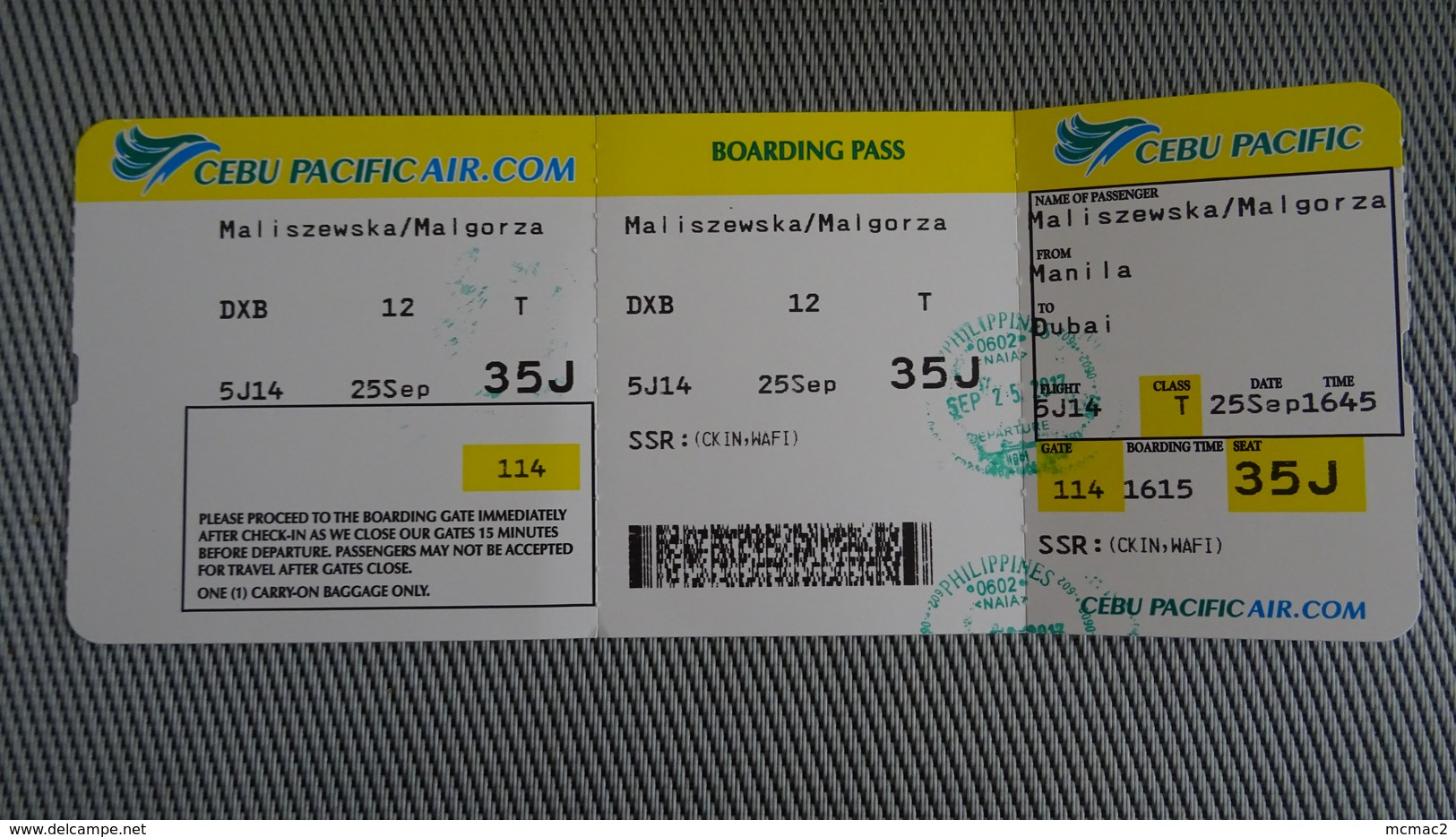 Cebu Pacific Air Ticket From PHILIPPINES - Boracay - Fahrkarte - Tarjetas De Embarque