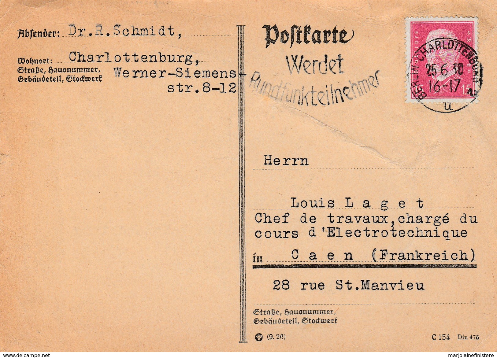 Allemagne - Berlin-Charlottenburg. Entier Postal De 1930. - Cartes Postales - Oblitérées