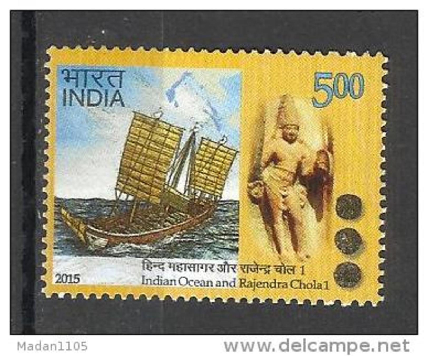 INDIA, 2015, Indian Ocean And Rajendra Chola, King, Map, Ship, Dynasty, Tamil, Coin, Junk, Sculpture, MNH, (**) - Nuovi