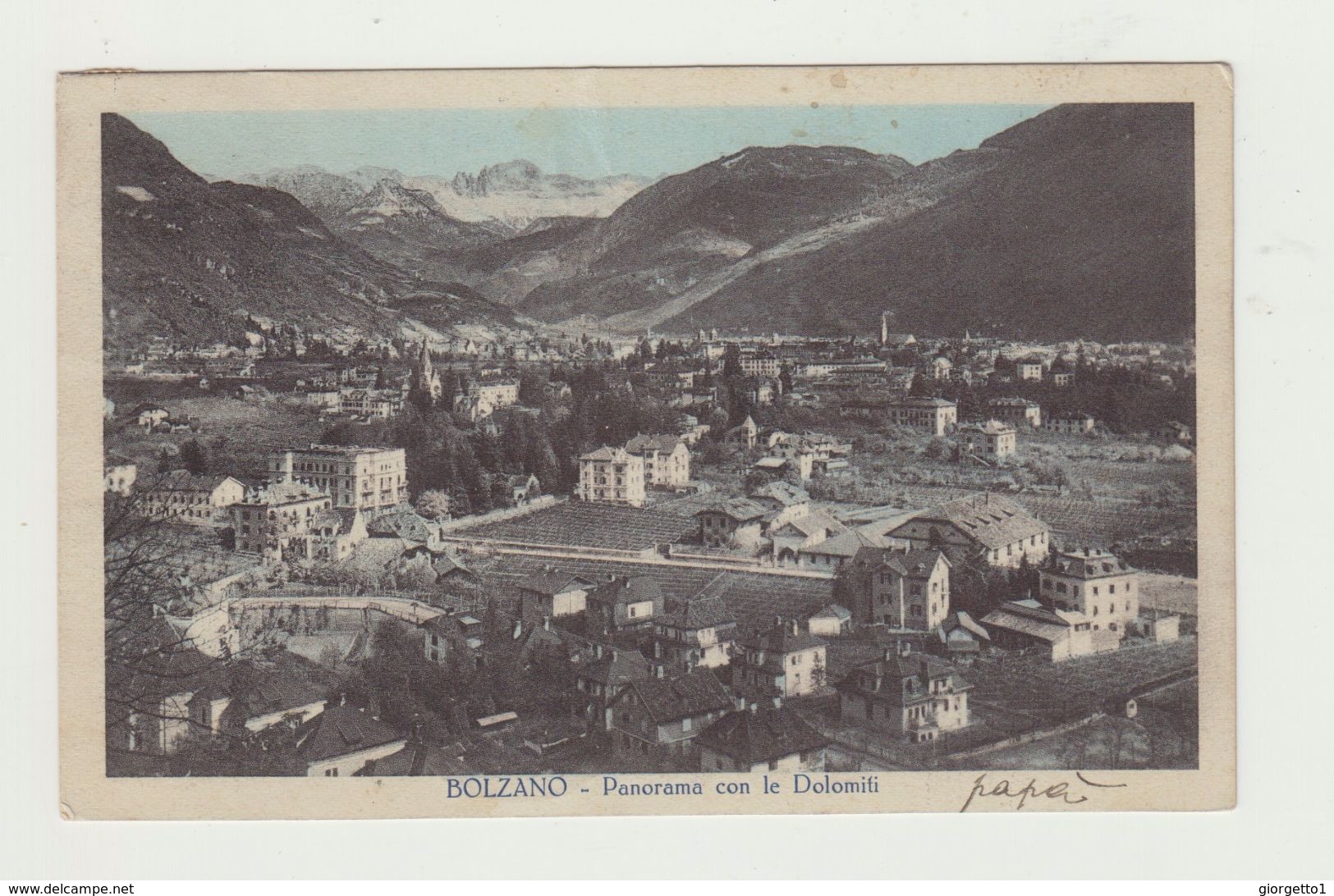 BOLZANO - PANORAMA CON LE DOLOMITI - VIAGGIATA 1930 - BOLLO STACCATO - POSTCARD - Bolzano