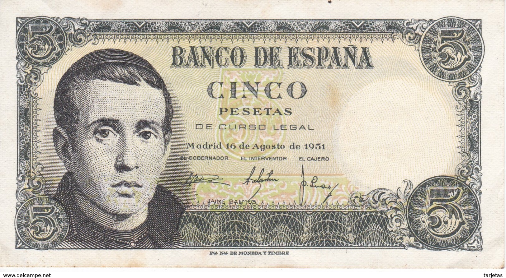 BILLETE DE ESPAÑA DE 5 PTAS DEL 16/08/1951 SERIE 1F EN CALIDAD EBC (XF) (BANKNOTE) - 5 Peseten