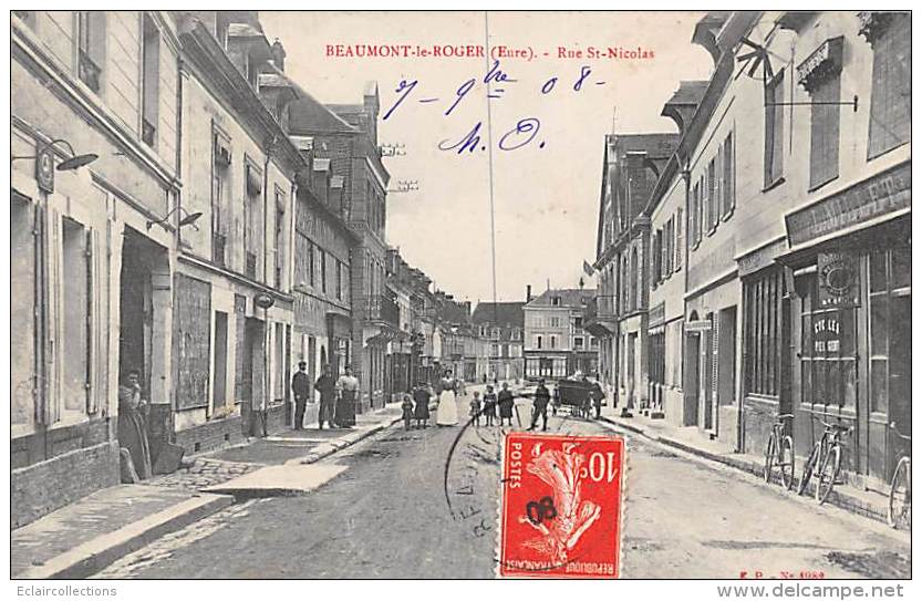 Beaumont Le Roger     27 :     Rue  St Nicolas . Cycles Peugeot    (voir Scan) - Beaumont-le-Roger