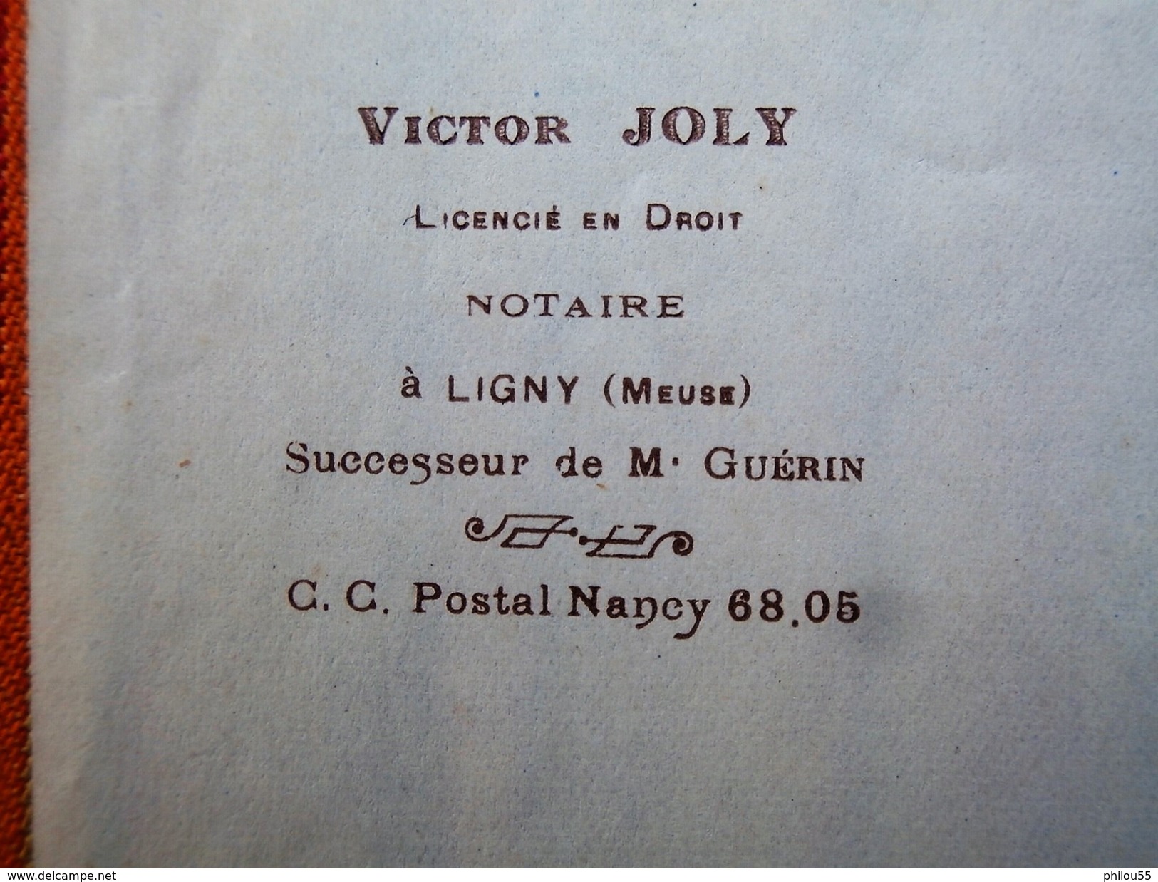 Lettre 55 LIGNY Victor JOLY  NOTAIRE - 1900 – 1949