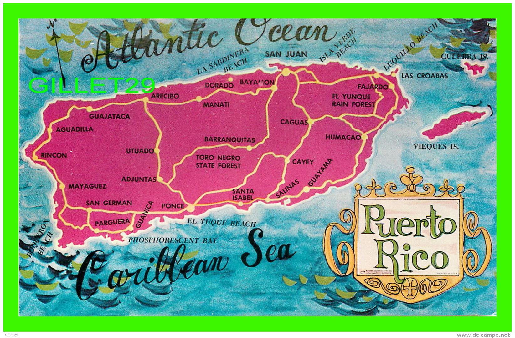 MAP - CARTES GÉOGRAPHIQUES - PUERTO RICO - COLUMBUS LANDED IN 1493 - CARIBE TOURIST PROMOTIONS - - Cartes Géographiques