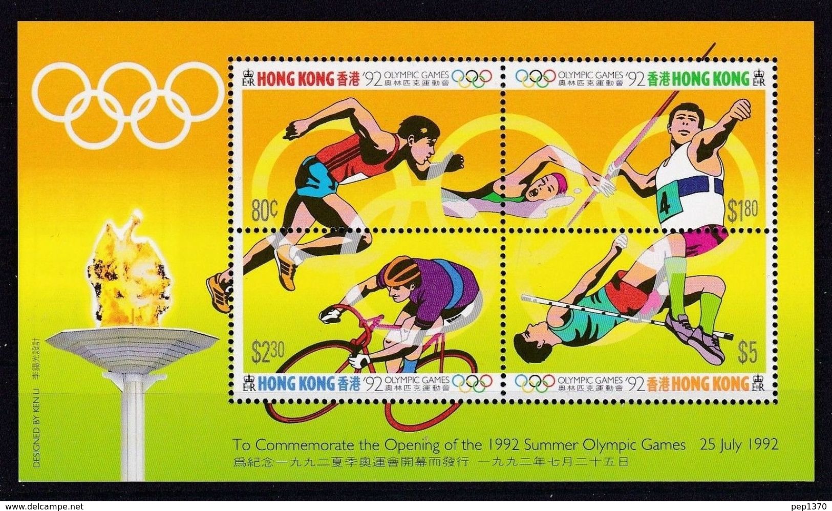 HONG KONG 1992 - OLYMPICS BARCELONA 92 - YVERT BLOCK Nº 23  (OVERPRINT) - MICHEL BLOCK 23 - SCOTT SS 628e - Springreiten