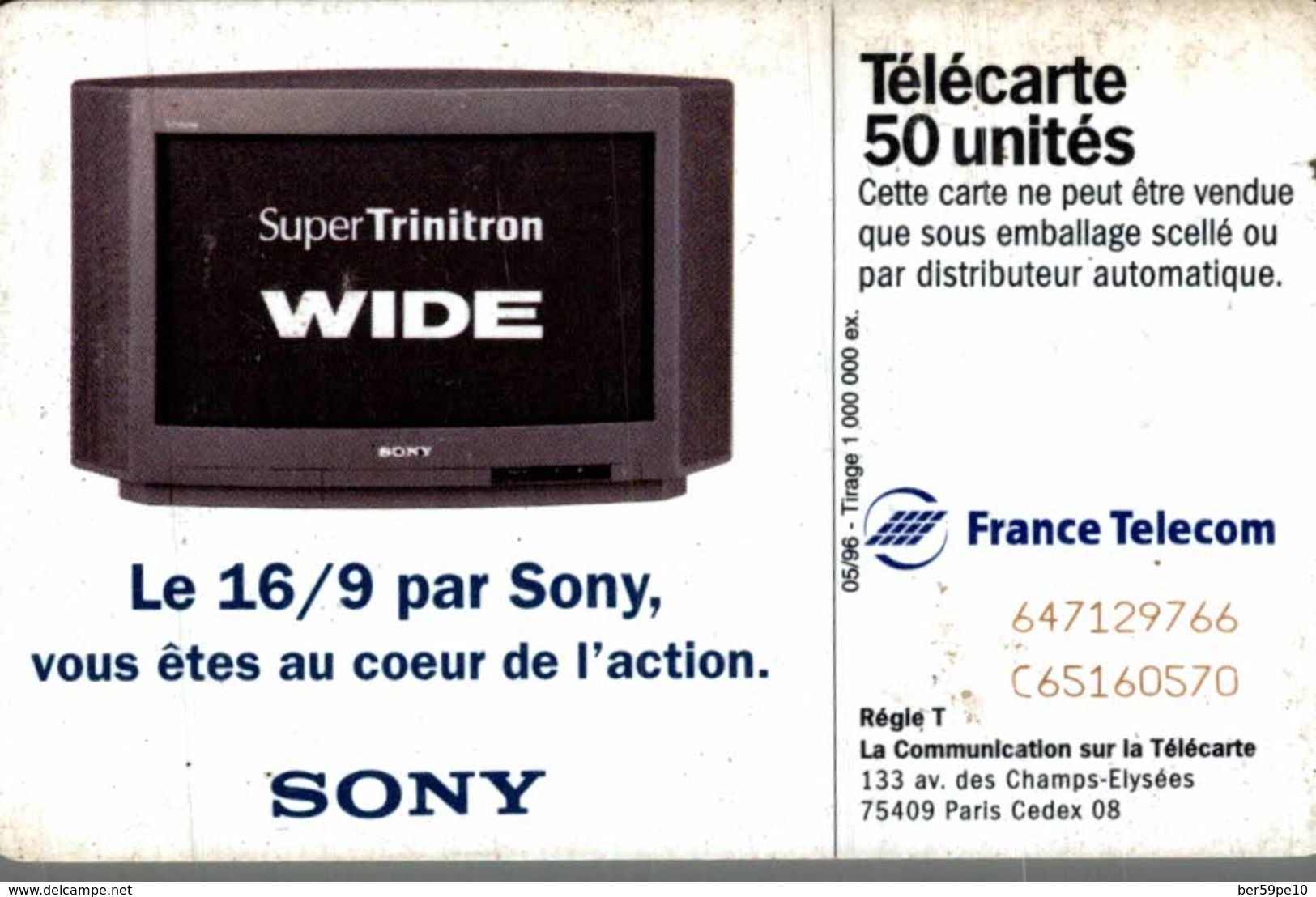 TELECARTE 50 UNITES LE 16/9 PAR SONY - Publicidad