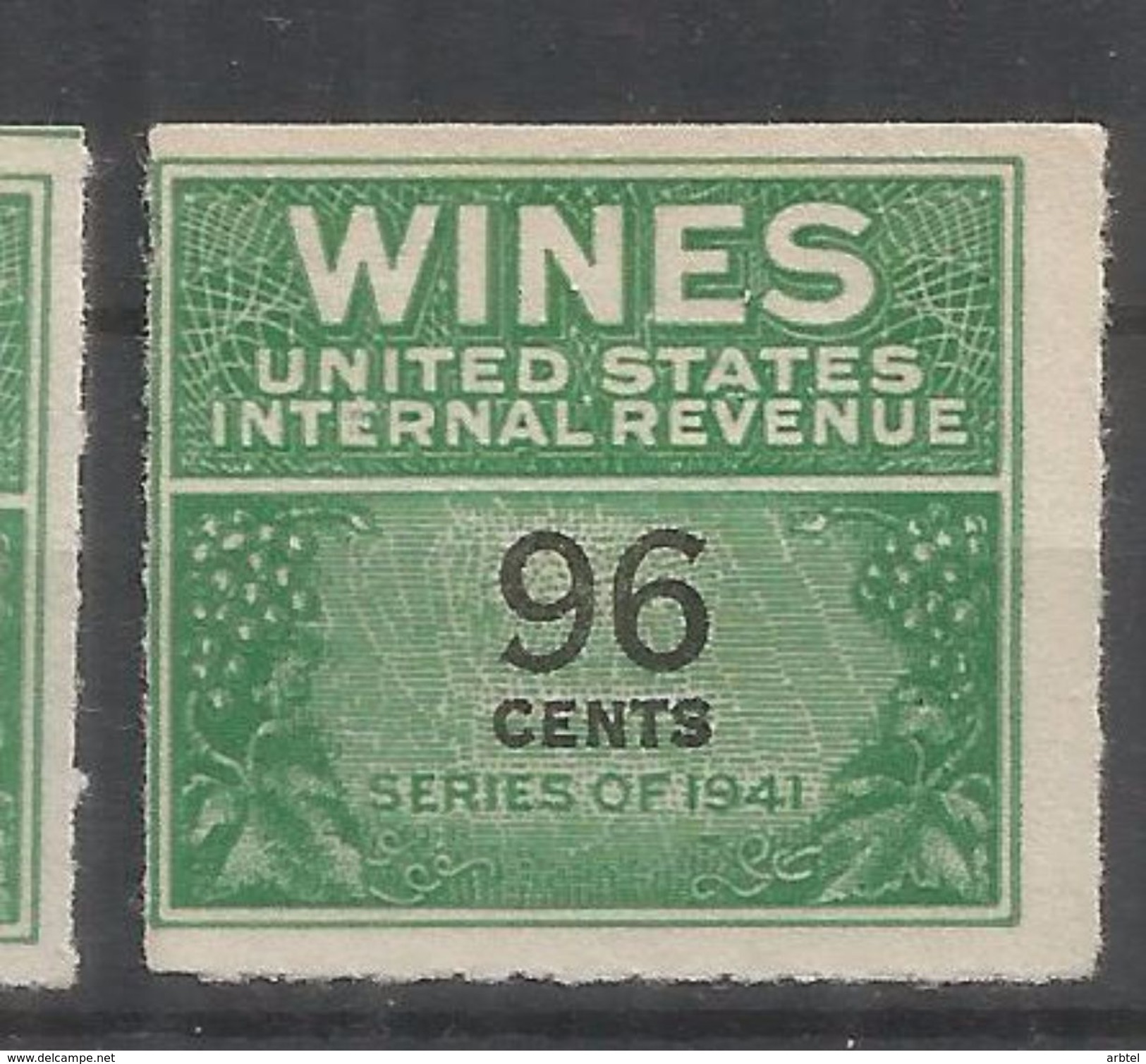 ESTADOS UNIDOS USA SELLO FISCAL TAX STAMP WINE VINO ENOLOGIA 96 CENTS - Wein & Alkohol