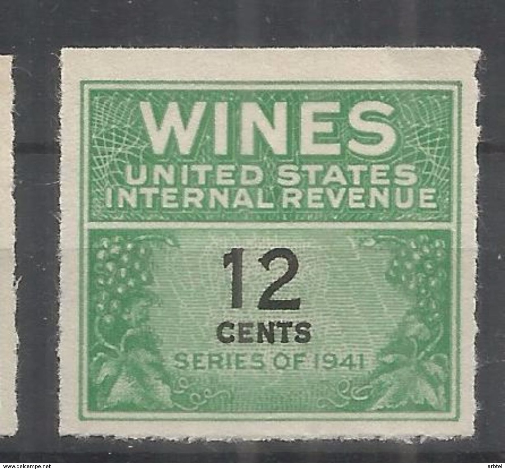 ESTADOS UNIDOS USA SELLO FISCAL TAX STAMP WINE VINO ENOLOGIA 12 CENTS - Wein & Alkohol