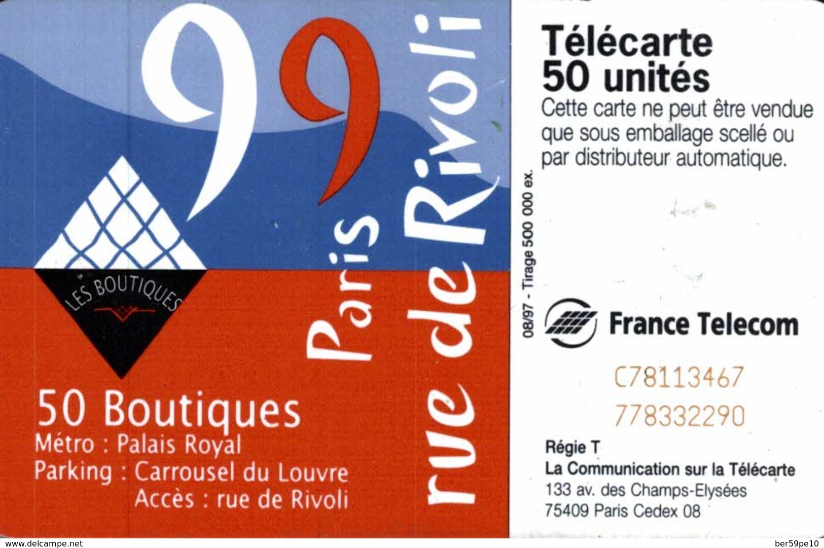 TELECARTE 50 UNITES LES BOUTIQUES DU CAROUSSEL DU LOUVRE - Téléphones