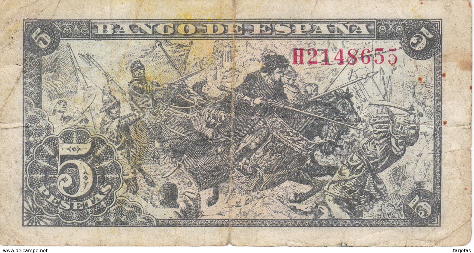 BILLETE DE ESPAÑA DE 5 PTAS DEL 15/06/1945 SERIE H CALIDAD RC  (BANKNOTE) - 5 Pesetas