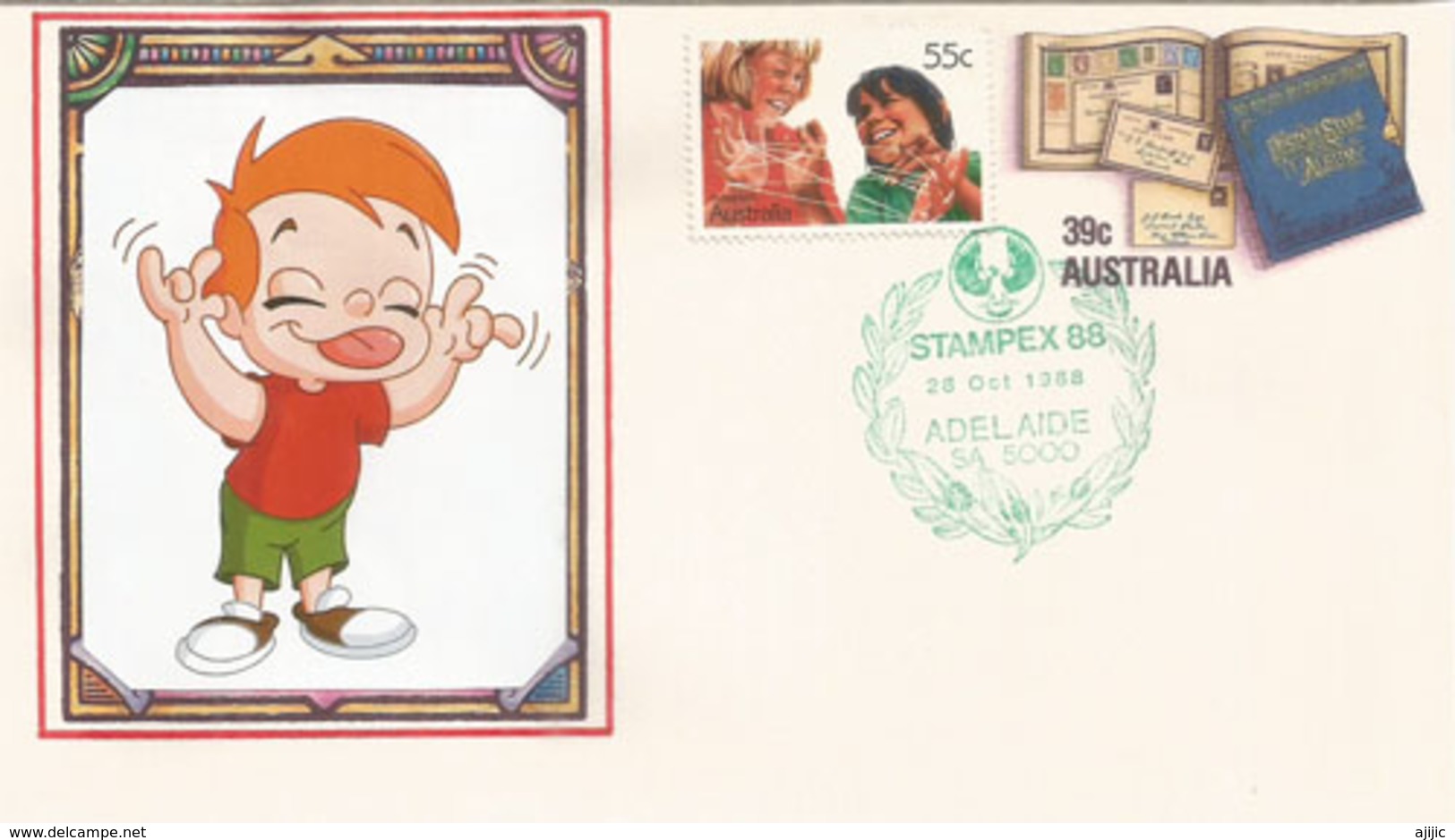 Timbre: Le Jeu De La Ficelle,Premier Berceau (les Enfants Australiens), Belle Lettre D'Adelaide (Australie) Stampex 88 - Non Classificati