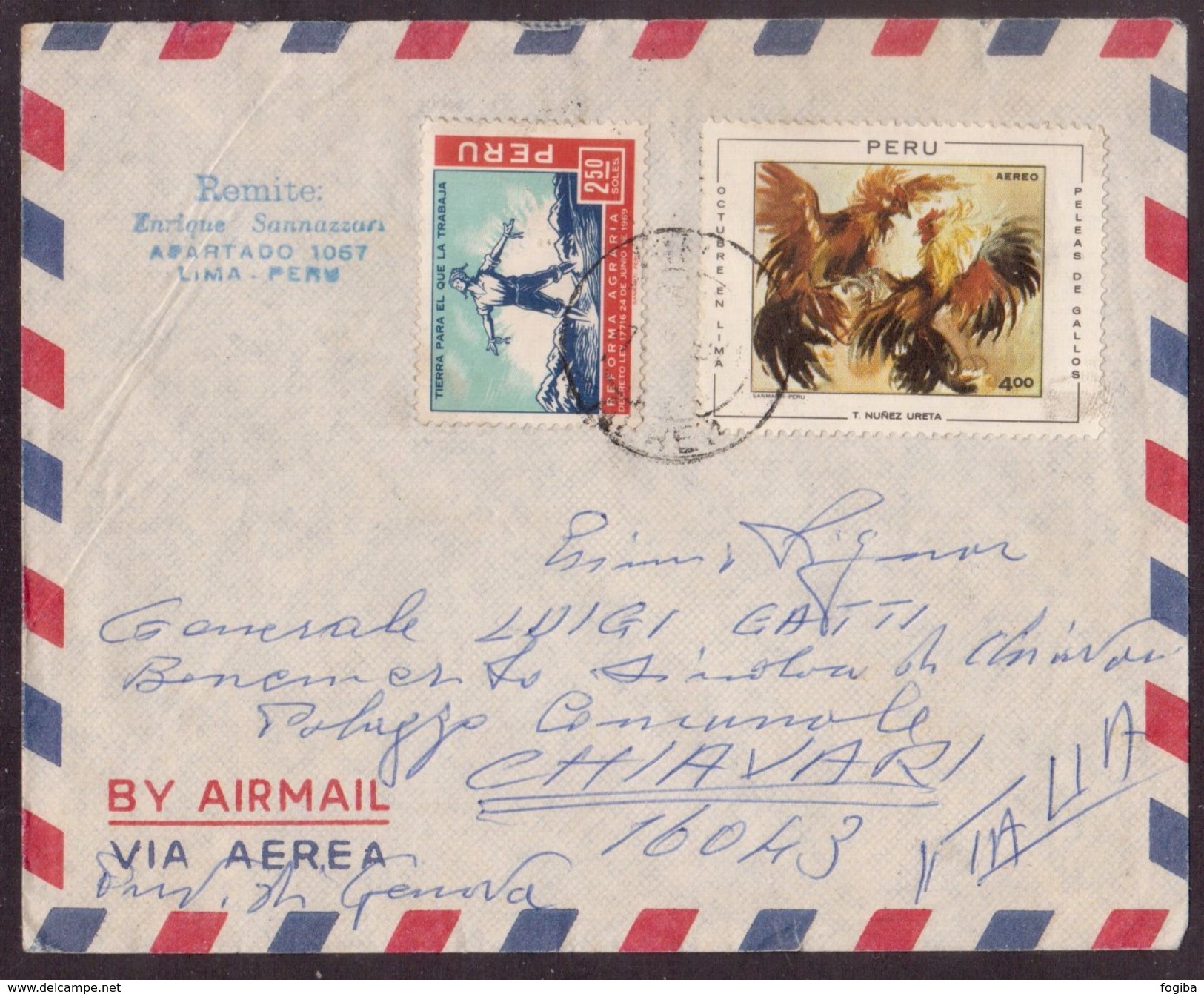 JZ91   Perù 1970 - Airmail Cover Sent To Chiavari Italy - Riforma Agraria, Octubre En Lima - Perù