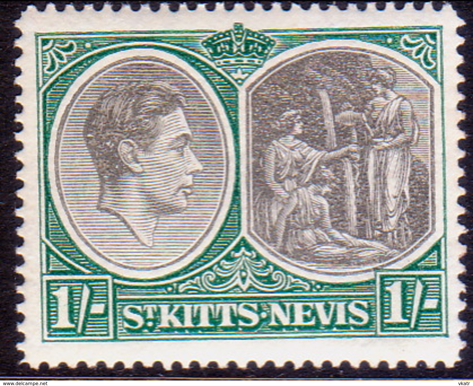 ST KITTS_NEVIS 1950 SG #75c 1sh MNH Perf.14 CV £17 Chalk-surfaced Paper - St.Christopher-Nevis-Anguilla (...-1980)