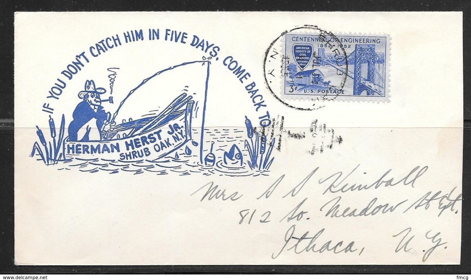 1955 Shrub Oak, NY, Hurst Fishing Cachet - Briefe U. Dokumente