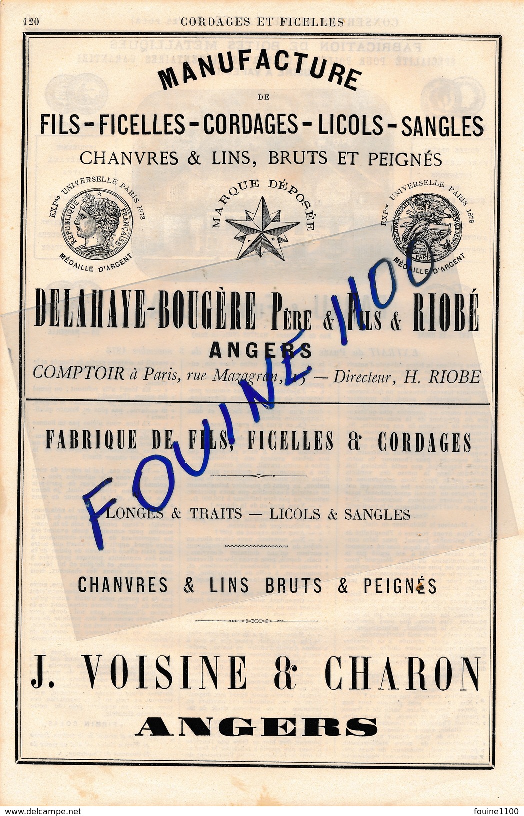 Fabrication De Boites De Conserves Barau & Firmin Colas NANTES VILLE EN BOIS Manufacture De Cordages à ANGERS - Werbung