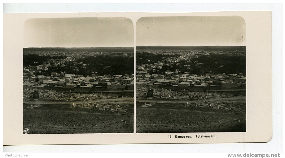 Moyen Orient Syrie Damas Panorama Ancienne Stereo Photo NPG 1900 - Stereoscopic