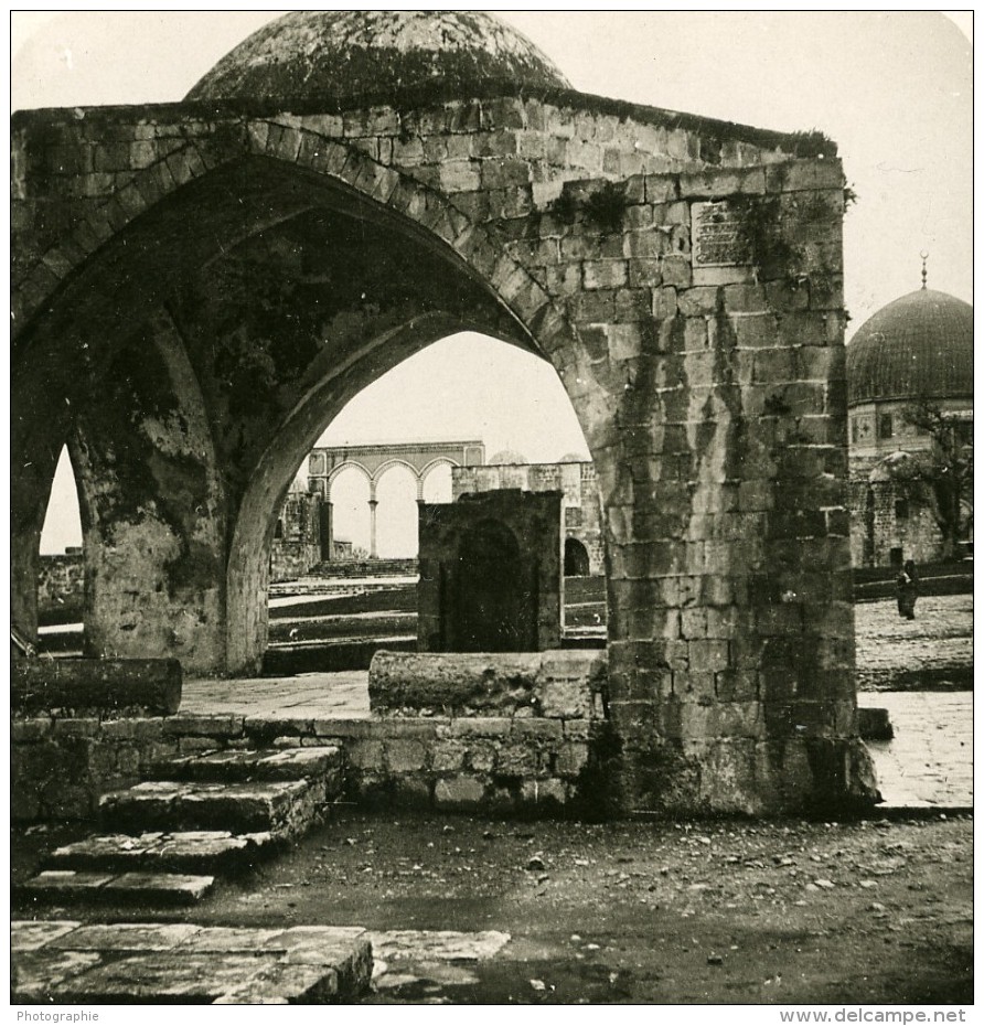 Moyen Orient Israel Jerusalem Place Devant La Mosquée D' Omar Ancienne Stereo Photo 1900 - Stereoscopic