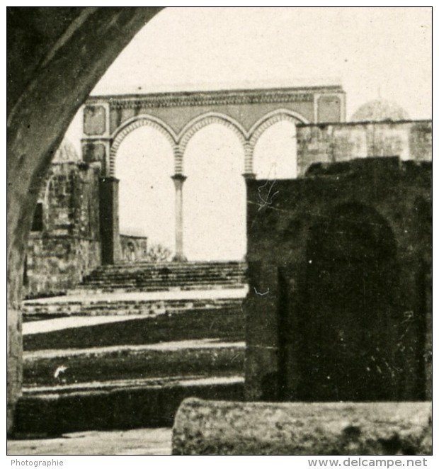 Moyen Orient Israel Jerusalem Place Devant La Mosquée D' Omar Ancienne Stereo Photo 1900 - Stereoscopic