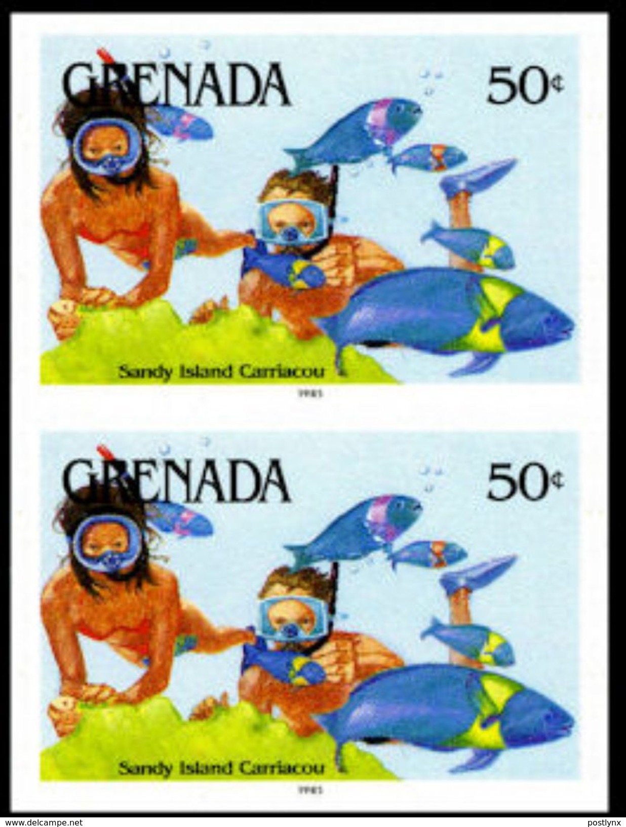 GRENADA 1985 Water Sports Scuba 50c IMPERF.PAIR [non Dentelé, Geschnitten,no Dentado] - Plongée