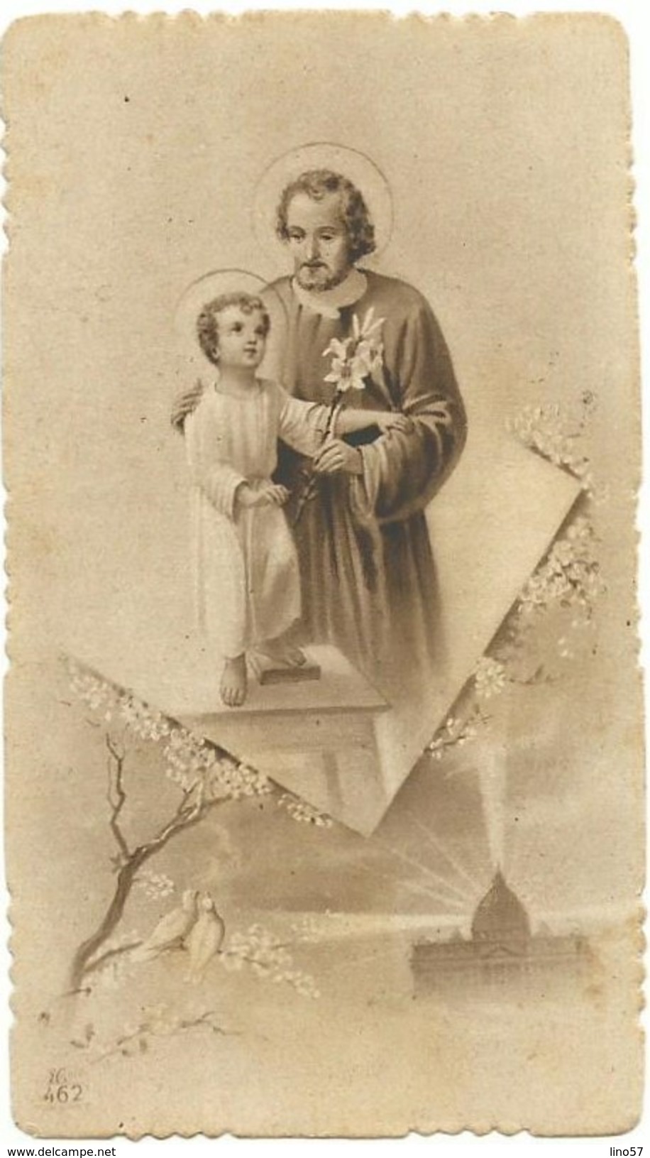 Santino SAN GIUSEPPE Con Bambino Gesù Fustellato Seppia Con Orazione Ed Indulgenze EB N. 462 - Santini