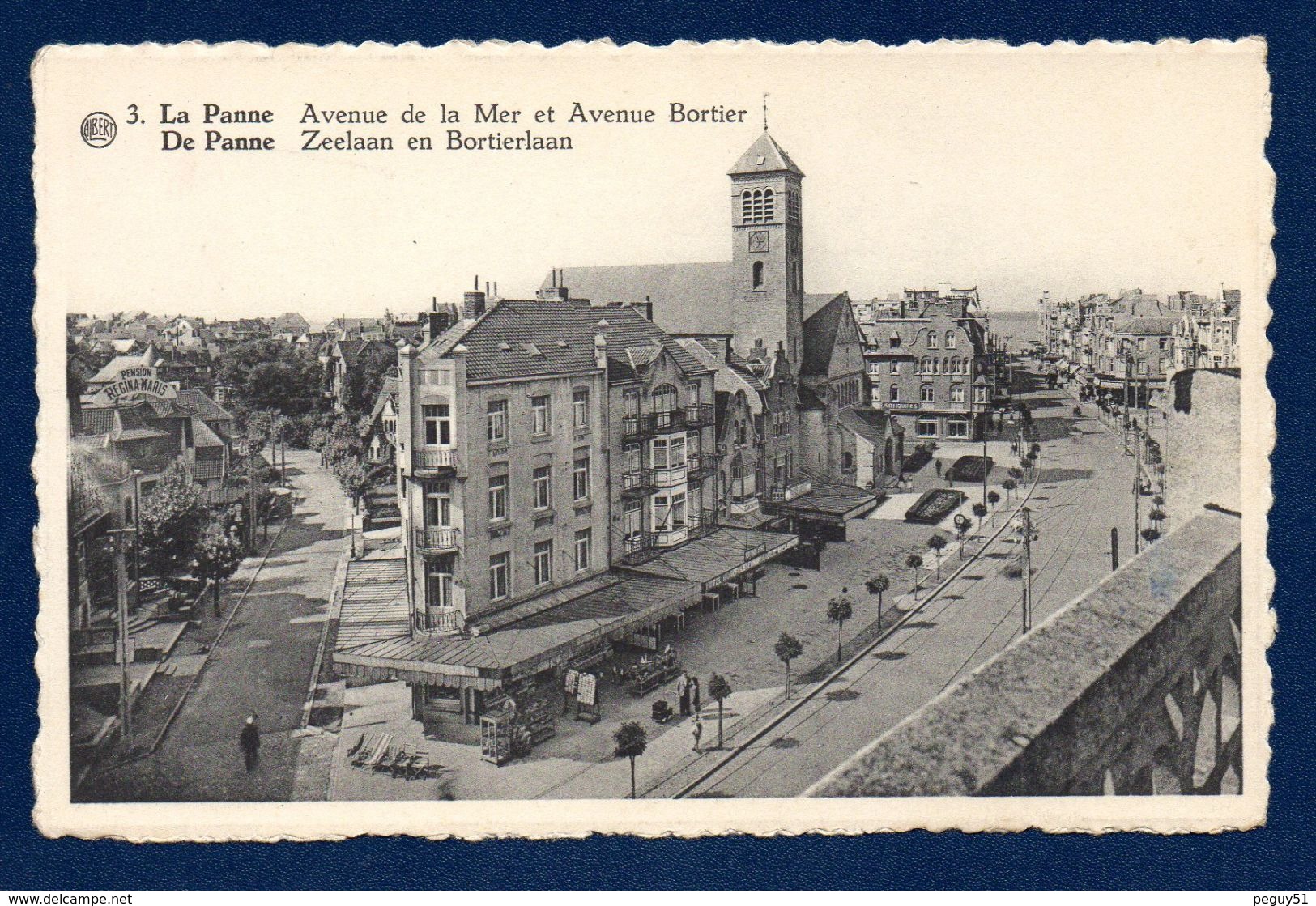 La Panne. Avenue De La Mer, église Notre-Dame De Fatima Et Avenue Bortier Avec La Pension Regina Maris.1956 - De Panne