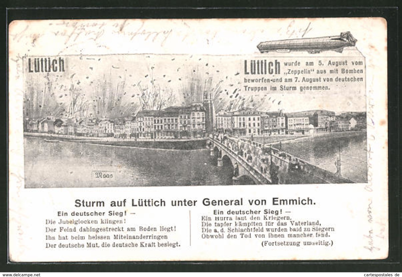 AK Lüttich, Sturm Auf Lüttich Unter General Von Emmich, Motiv Mit Luftschiff - Liege
