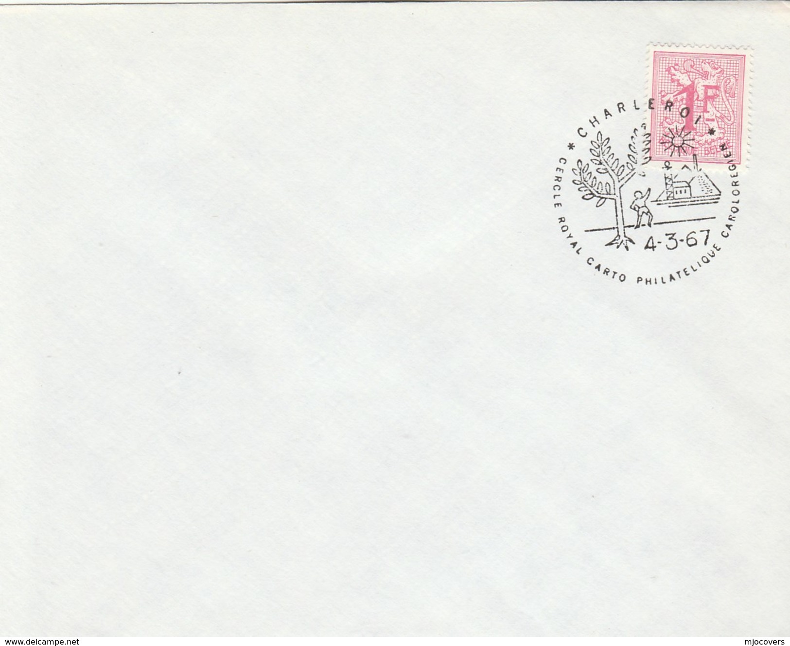 1967 BELGIUM COVER EVENT Pmk Illus TREE, SUN, Cercle Royal Carto Philatelique Caroloregien , Stamps Trees Philatelic - Trees