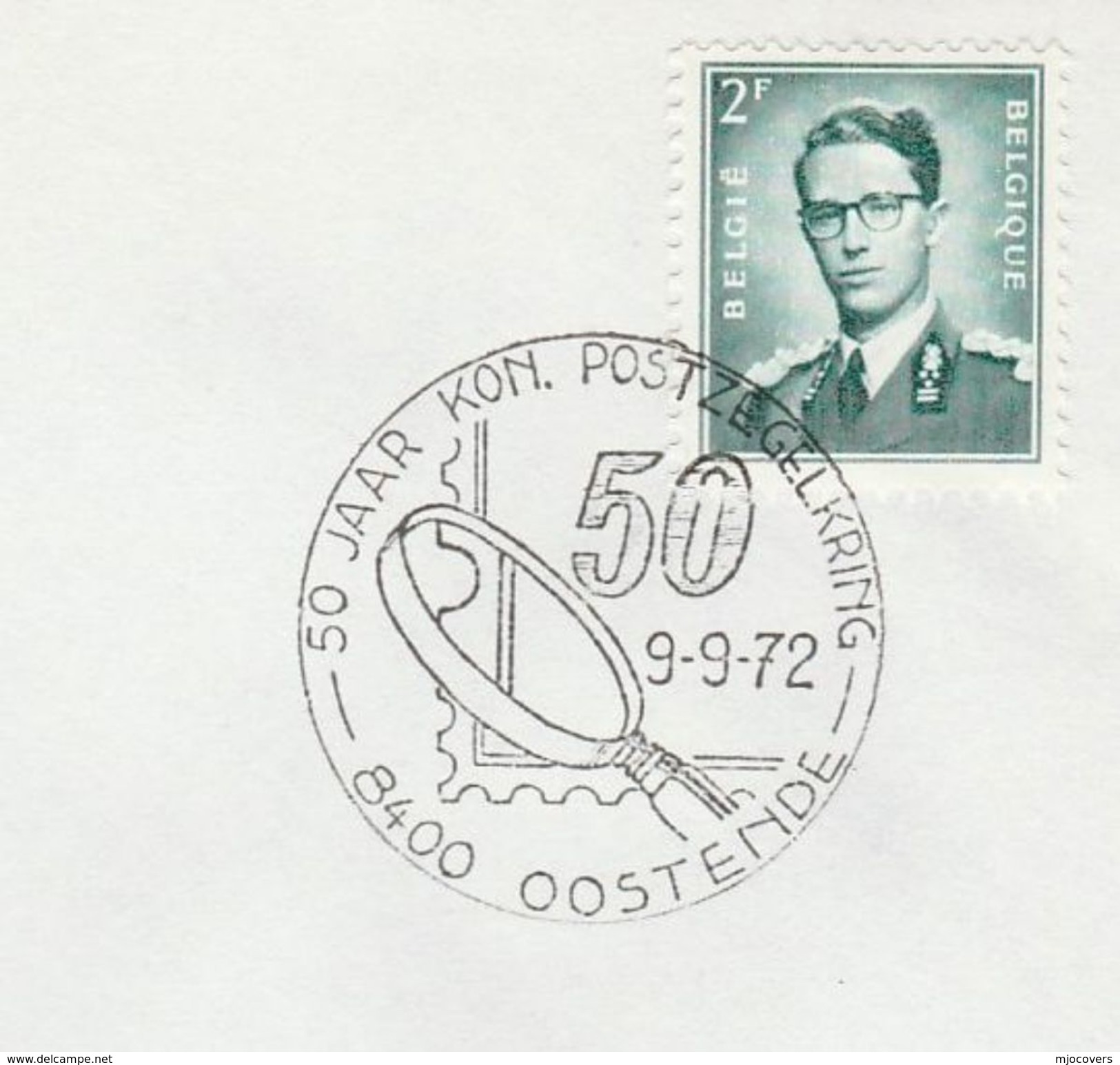 1972  Cover  OOSTEND PHILATELIC CIRCLE 50th ANNIV Illus MAGNIFYING GLASS , Stamps Exhibition  Event Belgium - Philatelic Exhibitions