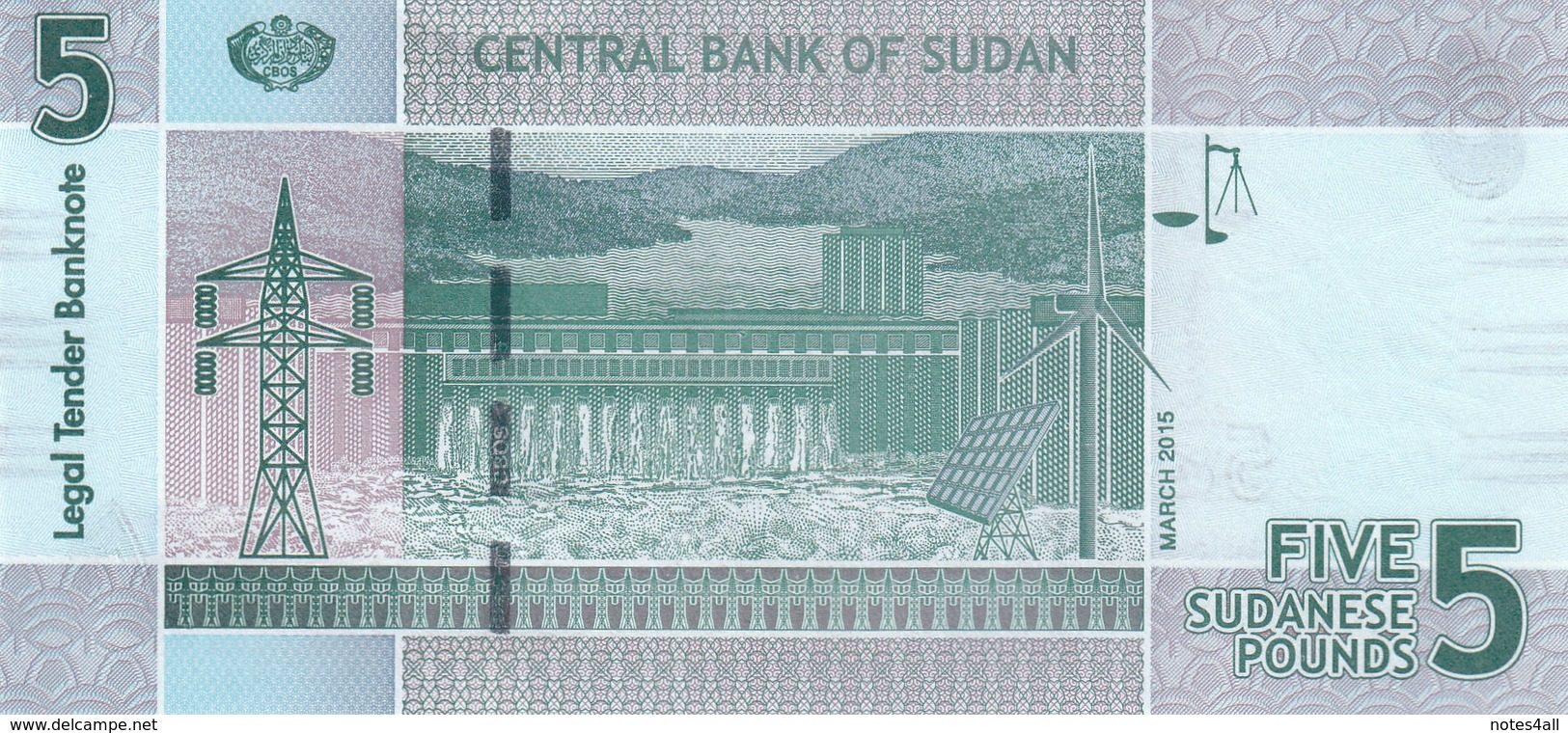 SUDAN 5 POUNDS 2015 P-72 X5 UNC NOTES */* - Sudan