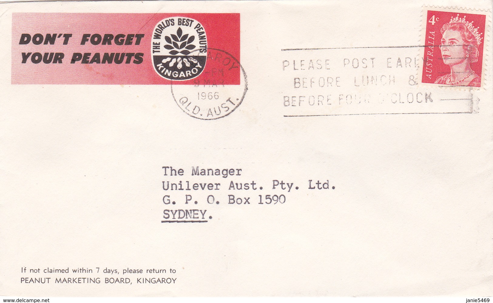 Australia 1966 Cover With PLEASE POST EARLY BEFORE LUNCH - Used Stamps
