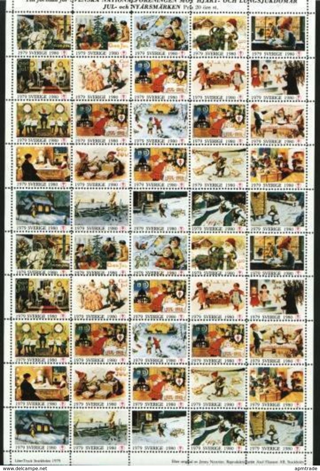 Sweden. Christmas Seal 1979/80 Mnh Sheet Folded.  Artist Jenny Nystrom - Hojas Completas