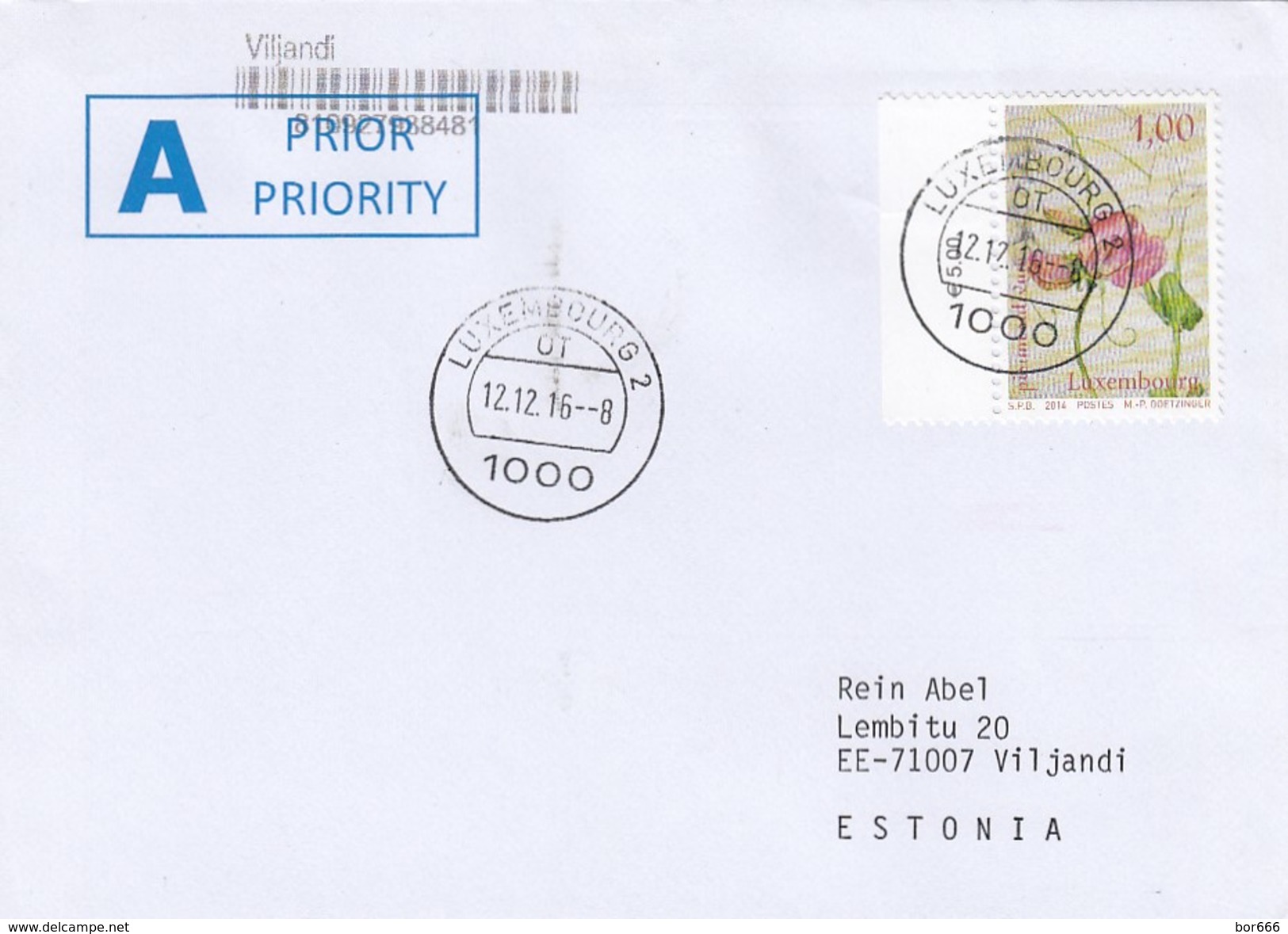 GOOD LUXEMBOURG Postal Cover To ESTONIA 2016 - Good Stamped: Flower - Covers & Documents