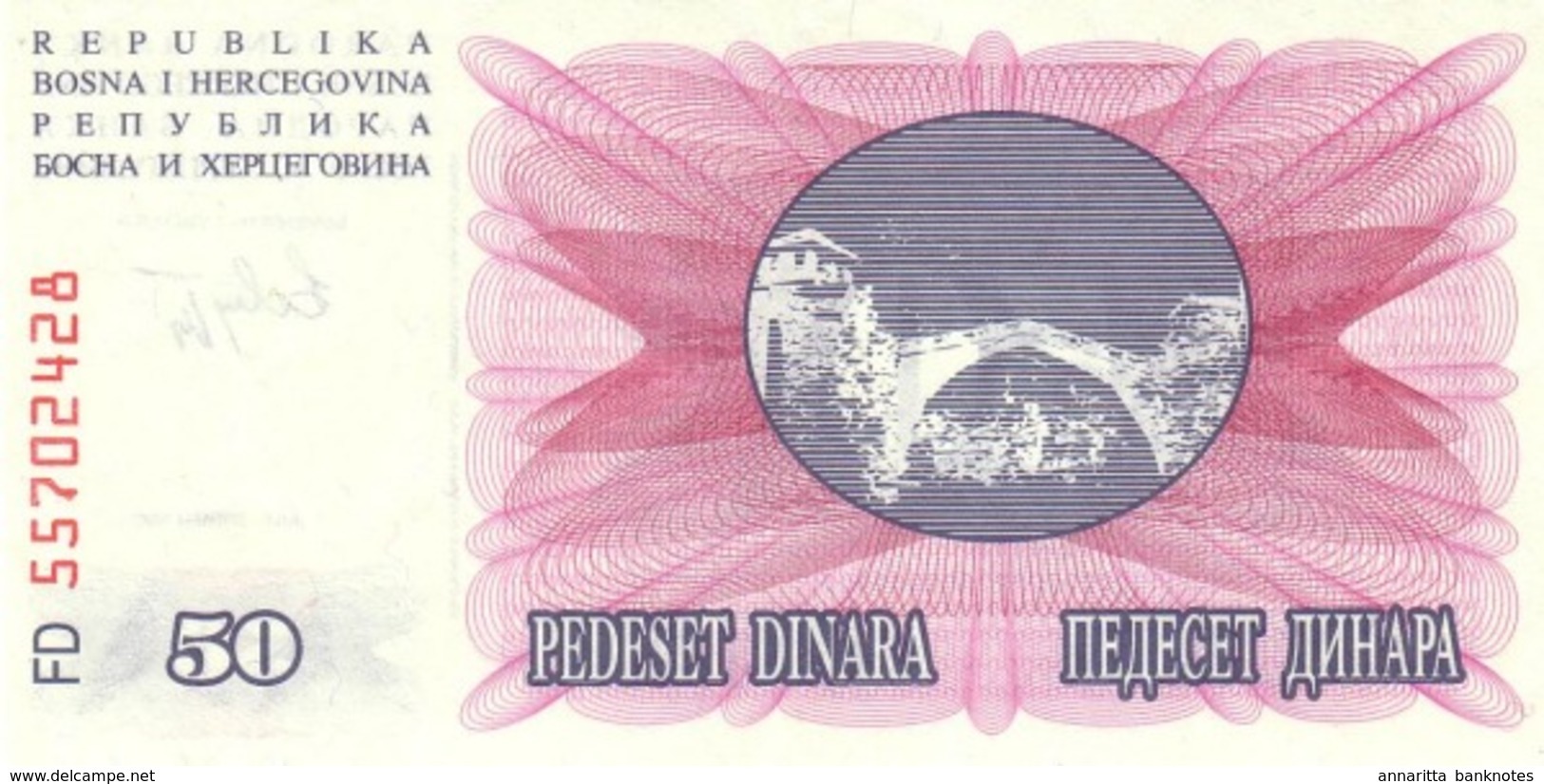 BOSNIA & HERZEGOVINA 50 DINARA 1992 P-12 UNC  [BA012] - Bosnien-Herzegowina