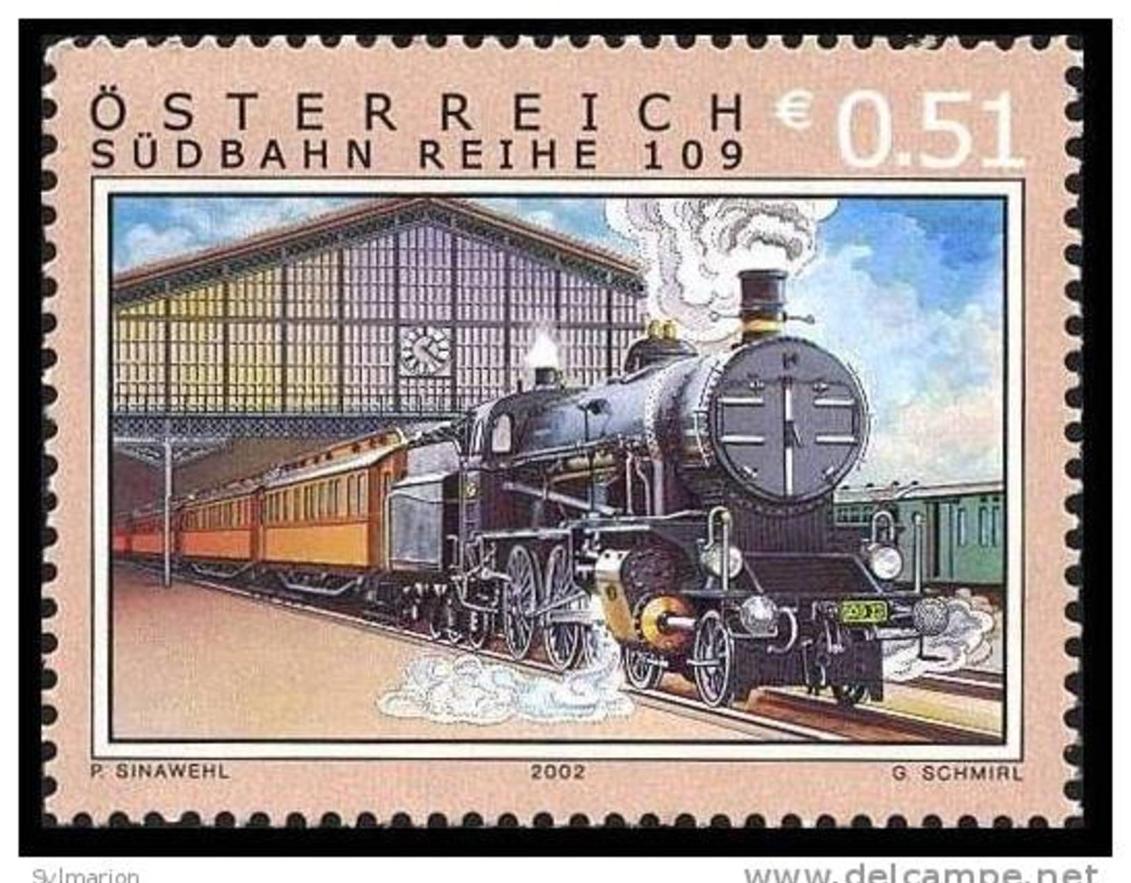 (12920).Autriche 2002 Y&t N°2225**.  Locomotive à Vapeur, Gare Vienne Sud. - Trains