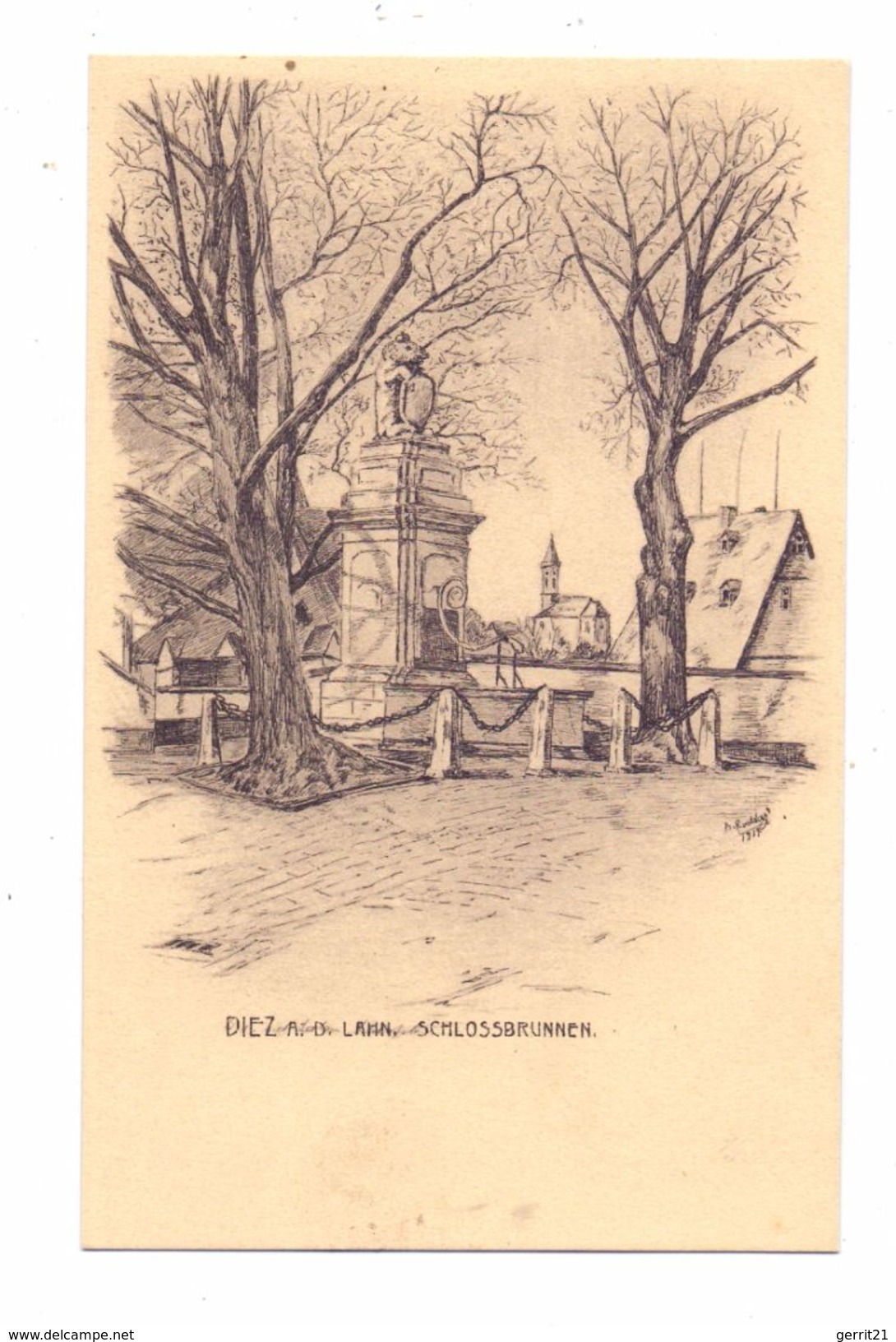 6252 DIEZ, Schlossbrunnen, Künstler-Karte, 1914 - Diez