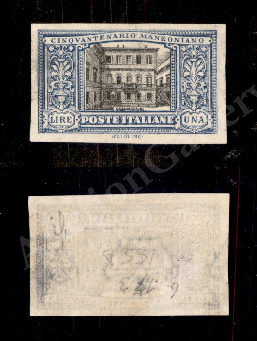 0173 1923 - 1 Lira Manzoni (155d) Non Dentellato - Nuovo Con Gomma (1.000) - Autres & Non Classés