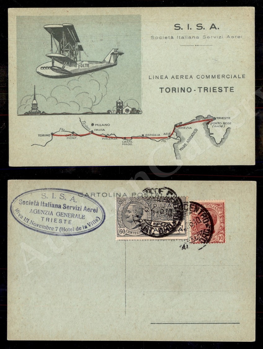 0207 SISA 5.4.26 - Cartolina Ufficiale Della Linea Aerea Commerciale Torino/Trieste - Sonstige & Ohne Zuordnung