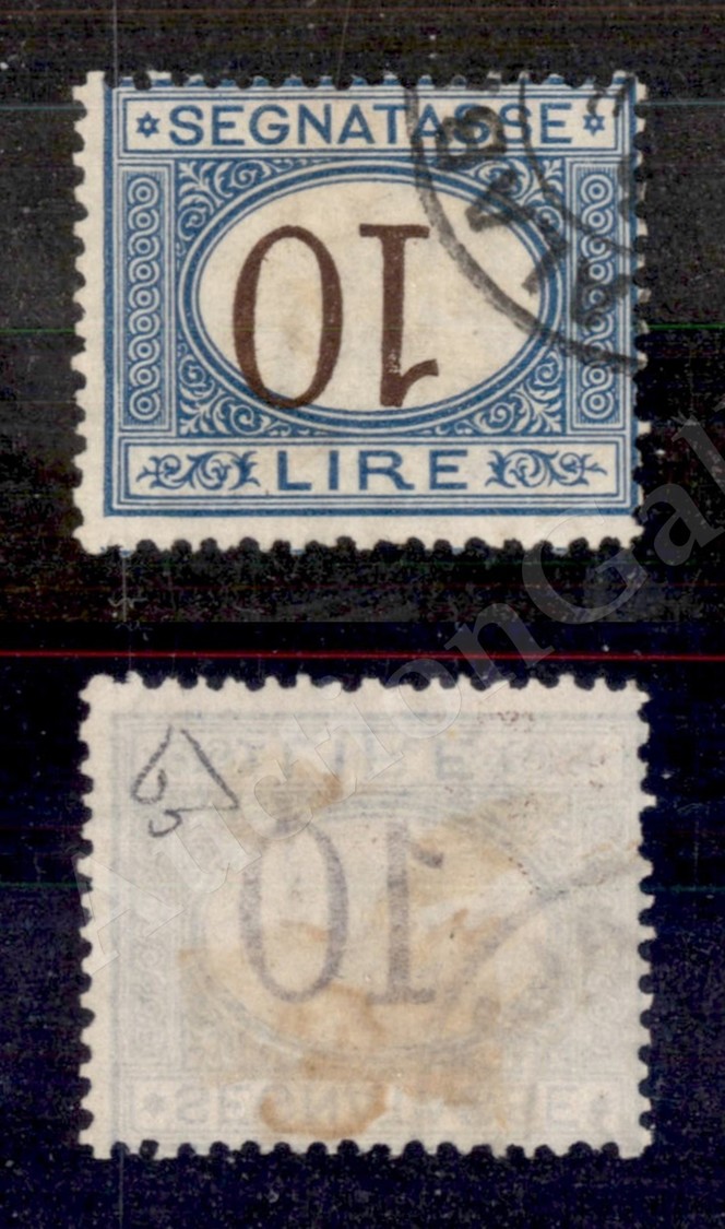 0226 1870/1874 - 10 Lire Segnatasse (14b) Con Cifra Capovolta - E. Diena (475) - Autres & Non Classés