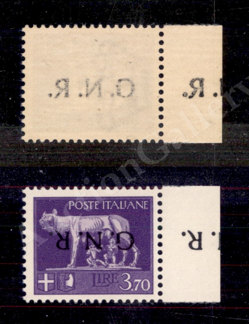 0283 1944 - 3,70 Lire (484a) Con Soprastampa Capovolta Ripetuta A Margine E Leggero Decalco - Non Catalogato - Gomma Int - Autres & Non Classés